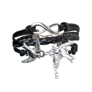 Infinity Dove Bracelet With Black Leather Strap